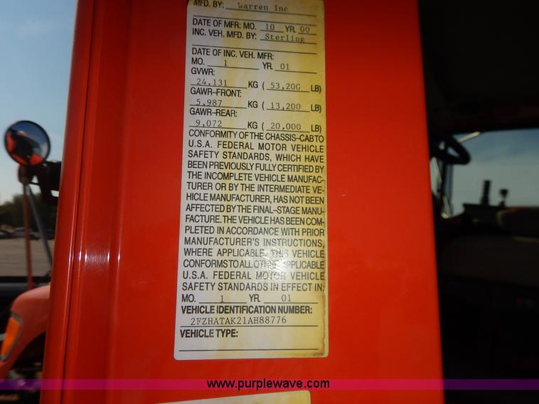 image for item L2309 2001 Sterling LT7500 dump truck