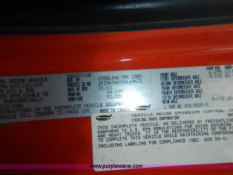 image for item L2490 2003 Sterling LT7500 dump truck