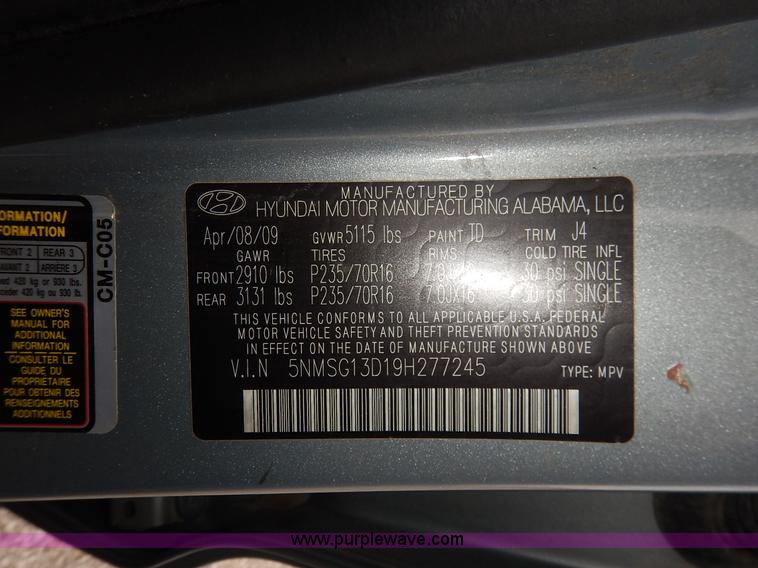 image for item BH9772 2009 Hyundai Santa Fe GLS SUV