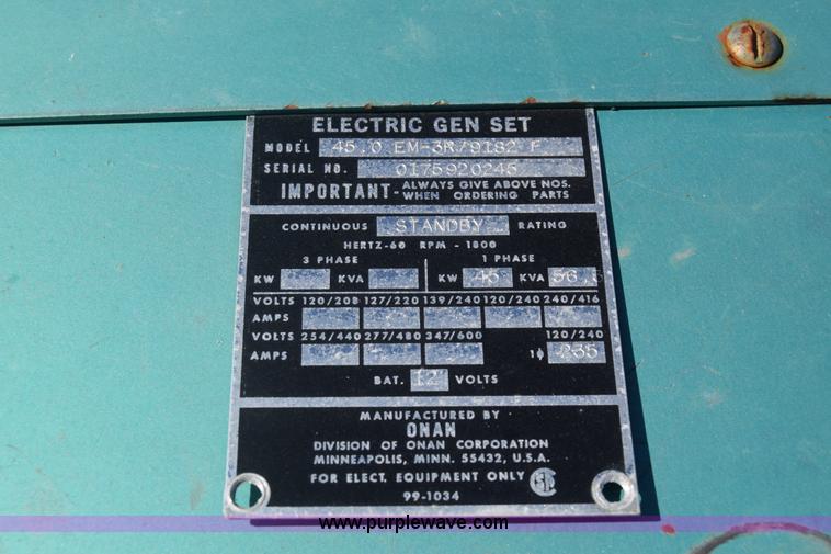 image for item BL9837 Onan 35EK generator