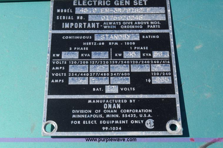 image for item BL9837 Onan 35EK generator