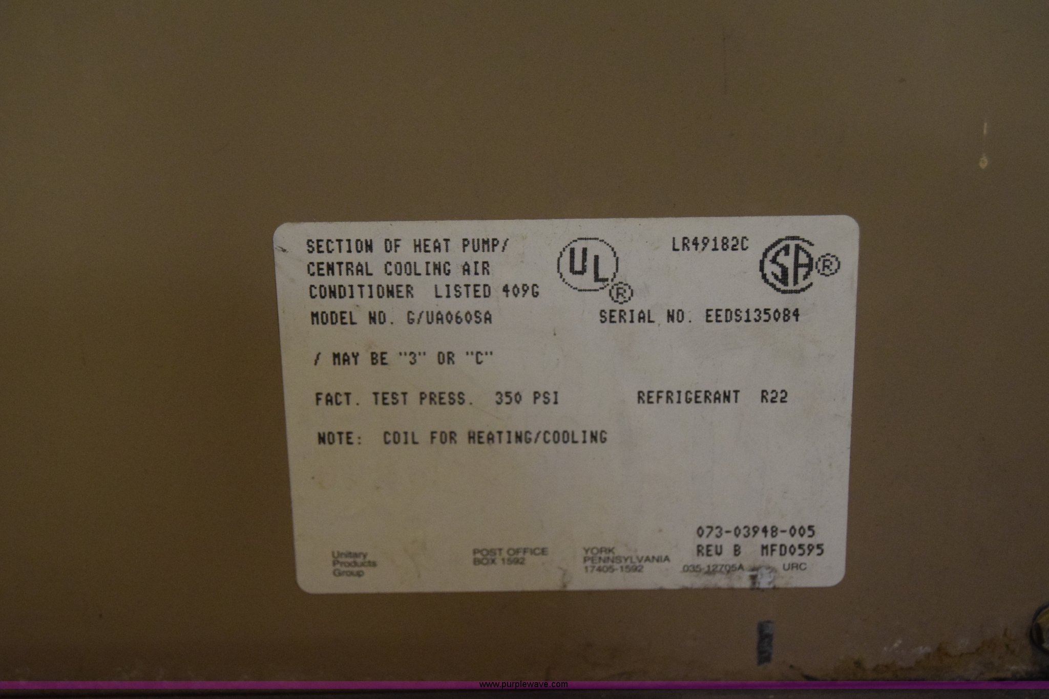 York Diamond 90 Furnace In Mcpherson Ks Item Bl9844 Sold Purple Wave