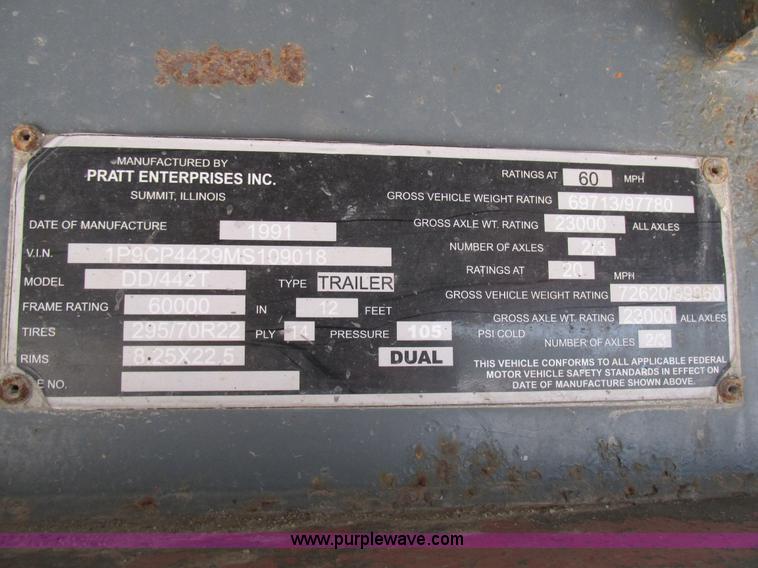 image for item BS9953 1991 Pratt DD/442T lowboy equipment trailer