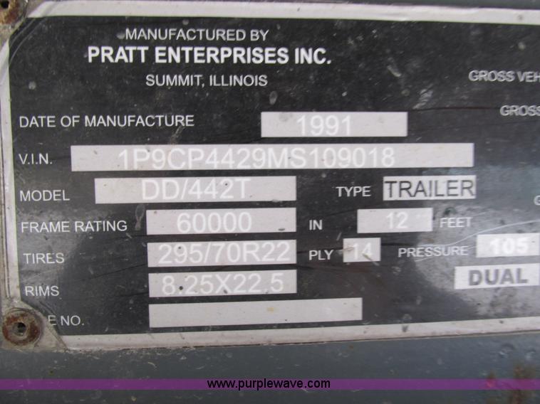 image for item BS9953 1991 Pratt DD/442T lowboy equipment trailer