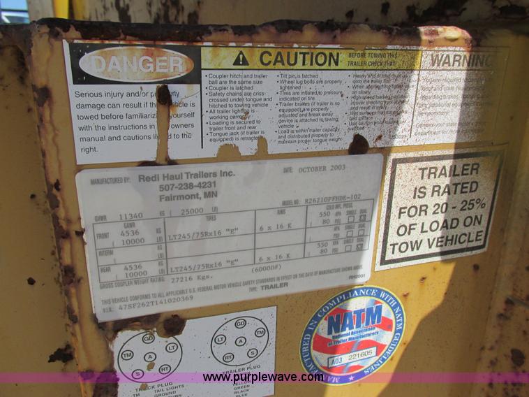 image for item K5147 2004 Redi Haul R26210PFHDE-102 equipment trailer