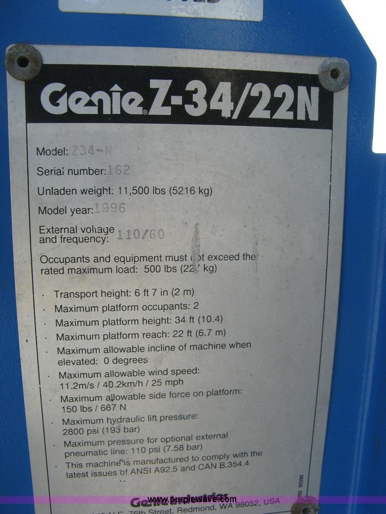image for item L6423 1996 Genie Z-34/22N boom lift