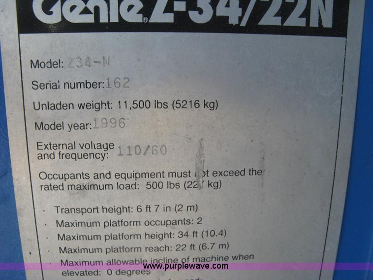 image for item L6423 1996 Genie Z-34/22N boom lift