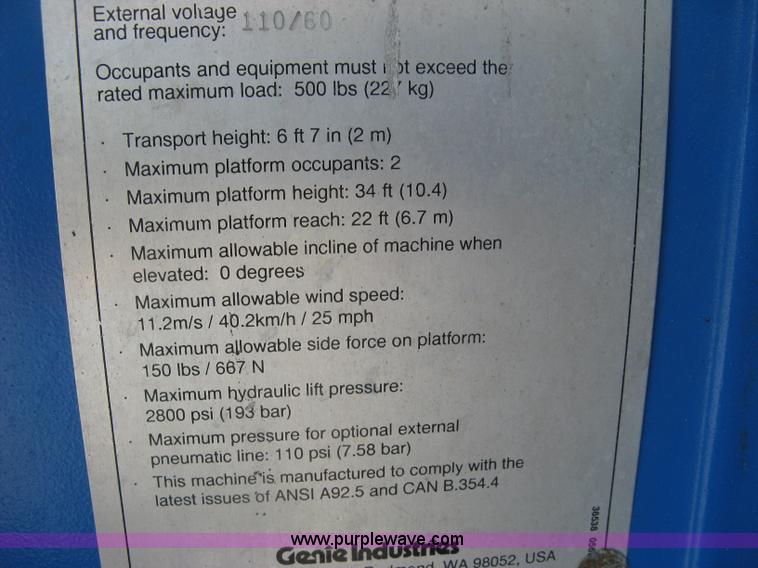 image for item L6423 1996 Genie Z-34/22N boom lift