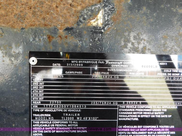 image for item K8235 2000 Transcraft flatbed trailer