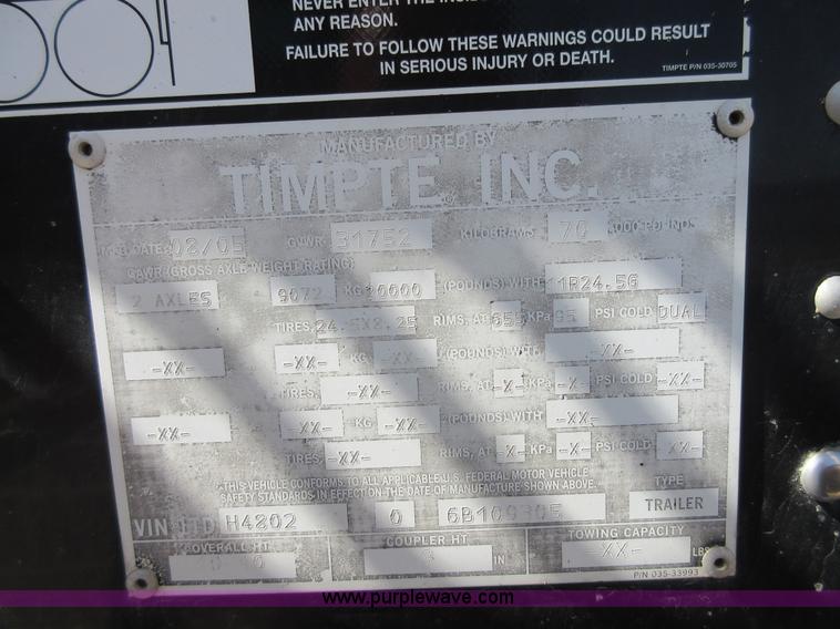 image for item I1905 2005 Timpte Super Hopper 55H double hopper grain trailer