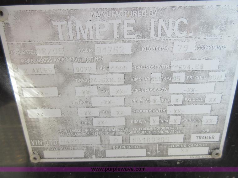 image for item I1905 2005 Timpte Super Hopper 55H double hopper grain trailer