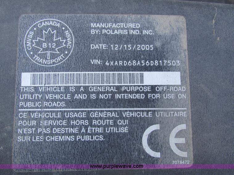 image for item H1124 2005 Polaris Ranger XP UTV