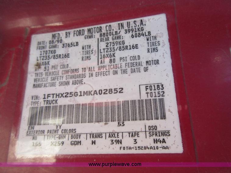 image for item I1932 1991 Ford F250 HD SuperCab pickup truck