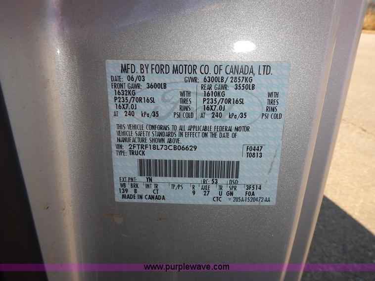 image for item L3538 2003 Ford F150 XL pickup truck