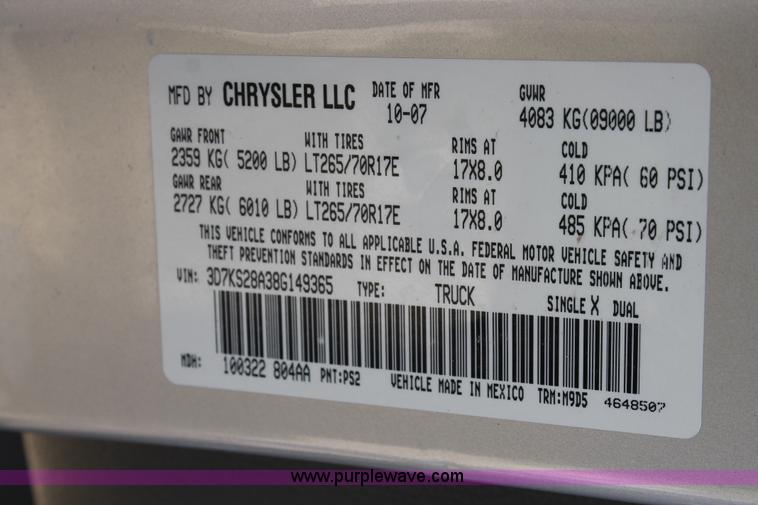 image for item L4453 2008 Dodge Ram 2500 Quad Cab pickup truck