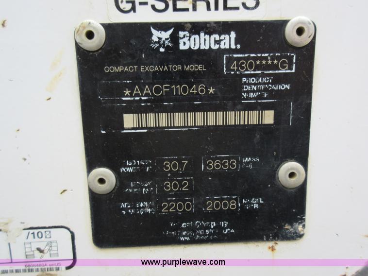 image for item I6324 2008 Bobcat 430G ZHS compact excavator