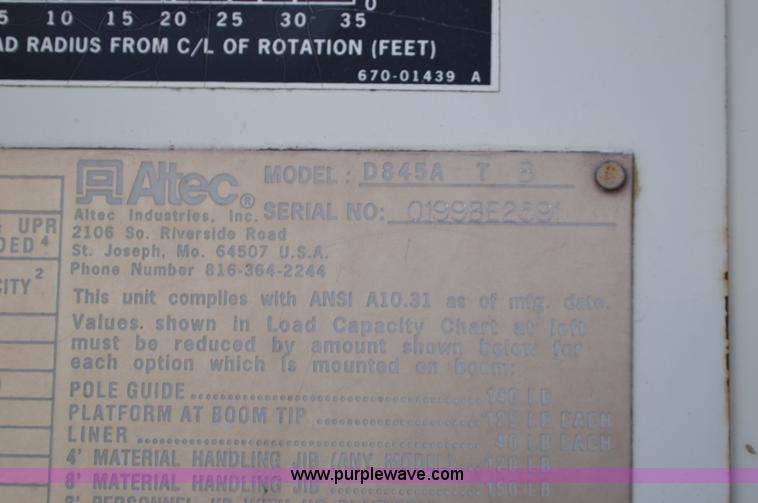 image for item I6377 Altec D845A digger derrick utility bed