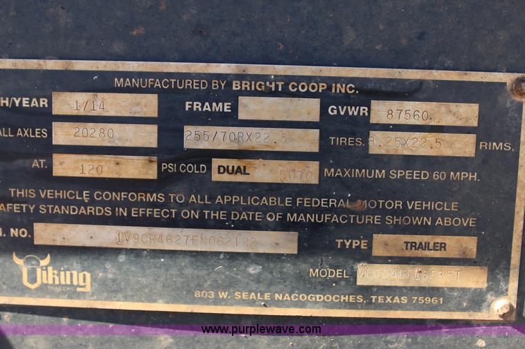 image for item J4330 2014 Viking VFDD46R18F35T equipment trailer