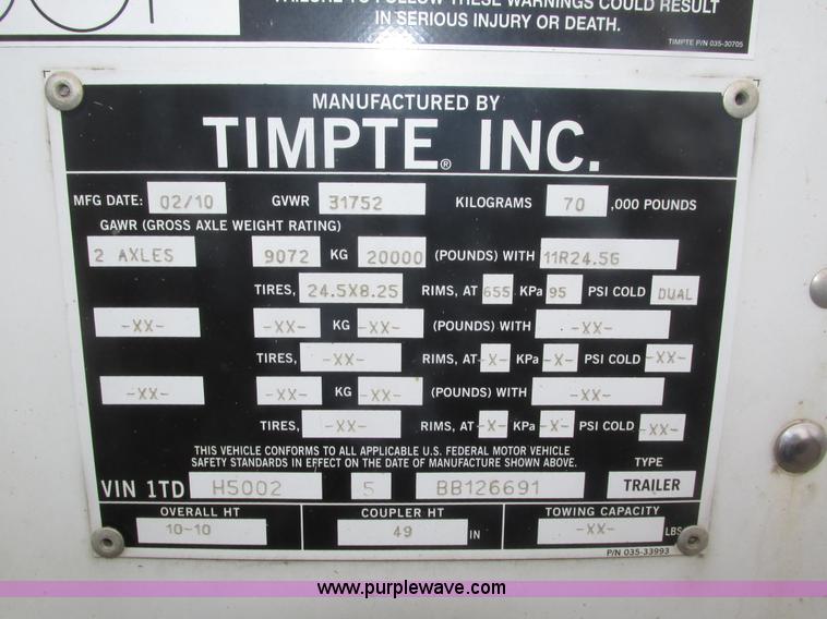 image for item H1025 2011 Timpte S5062 Super Hopper grain trailer