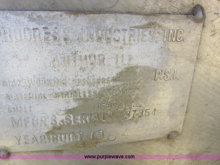 image for item K2232 1984 Progress Ind. Mfg stainless steel tank