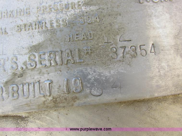 image for item K2232 1984 Progress Ind. Mfg stainless steel tank