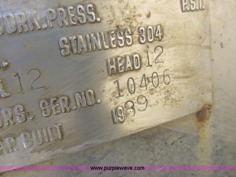 image for item K2237 1989 Mid-State Tank Mfg. stainless steel tank