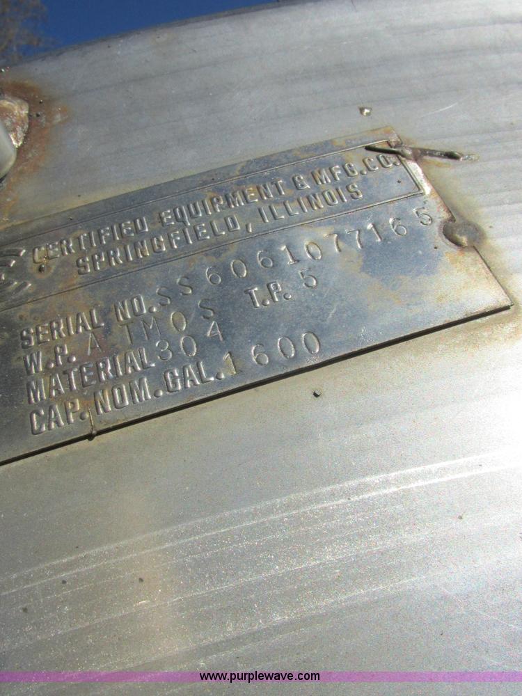 image for item K2238 Certified Equipment Mfg. stainless steel tank