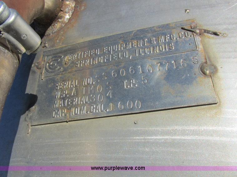 image for item K2238 Certified Equipment Mfg. stainless steel tank