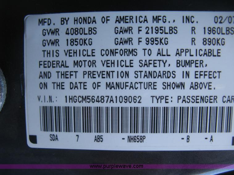 image for item L6437 2007 Honda Accord