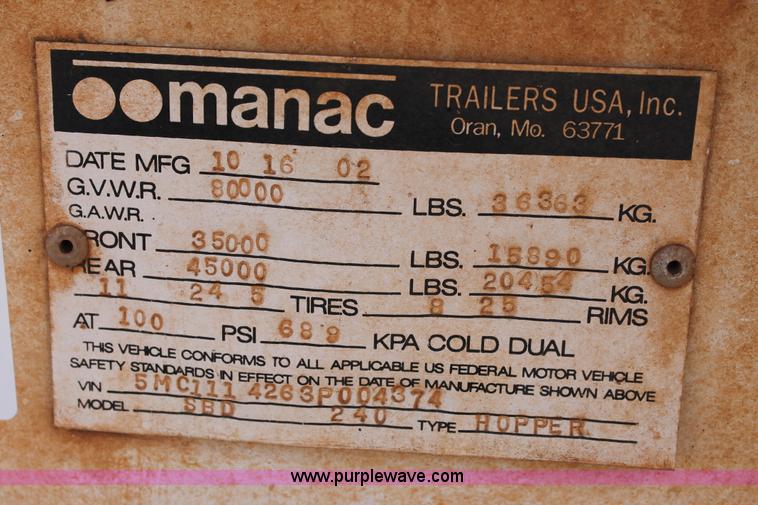 image for item J1408 2003 CPS belly dump trailer