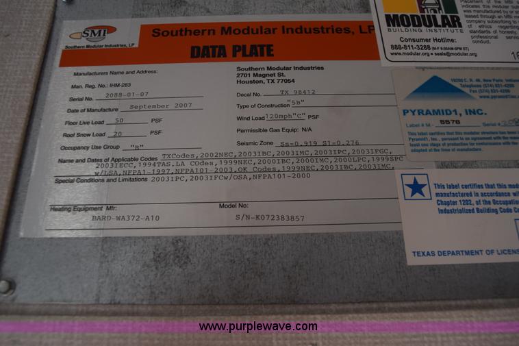 image for item K4785 2007 Southern Modular Industries job site trailer