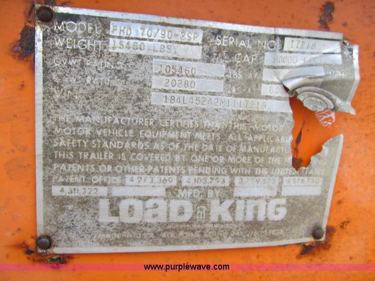 image for item L1814 1991 Load King PHD70/90-2SP equipment trailer