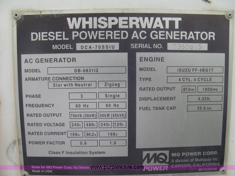 image for item L6376 Multiquip DCA-70SS1U Whisperwatt 70 generator