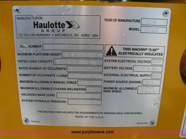 image for item L6441 2015 Haulotte 2632E scissor lift