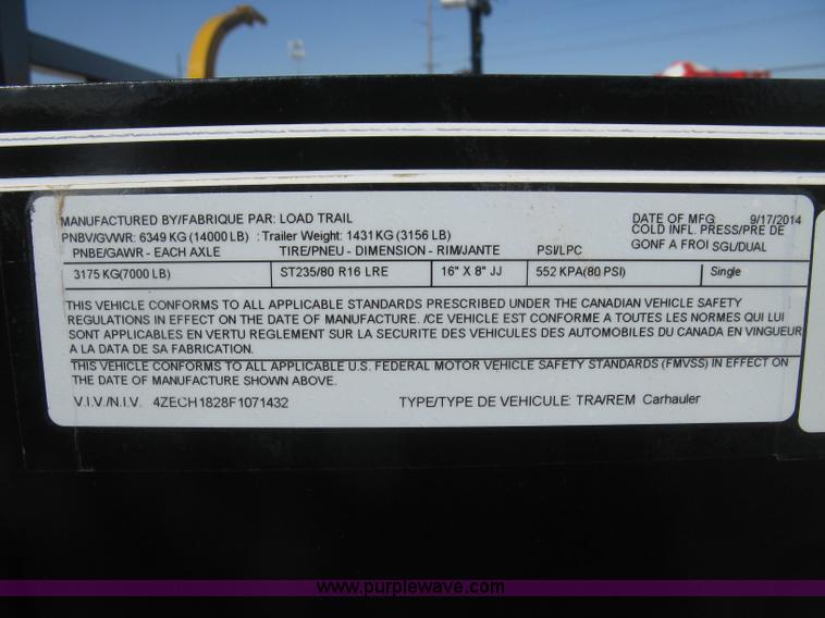 image for item L6443 2015 Load Trail car trailer