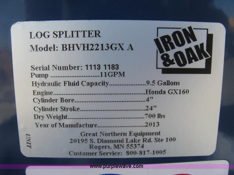 image for item L6446 2013 Iron & Oak BHVH2213GXA log splitter