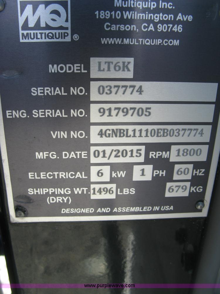 image for item L6447 2015 Multi Quip LT6K light tower