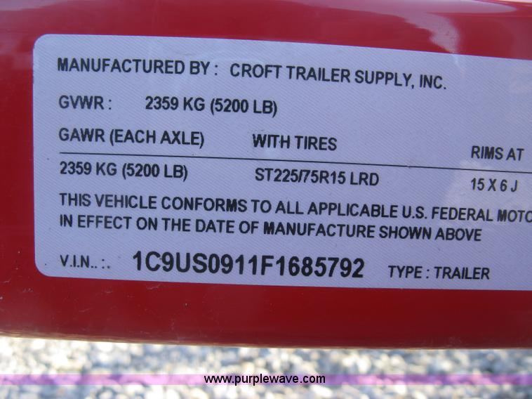 image for item L6458 2015 Croft utility trailer