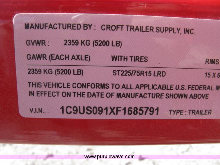 image for item L6471 2015 Croft utility trailer