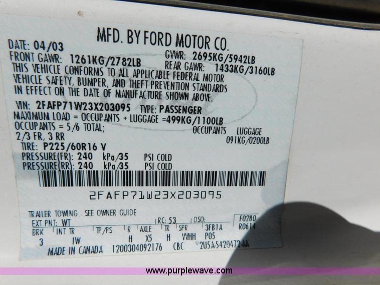 image for item AW9435 2003 Ford Crown Victoria Police Interceptor