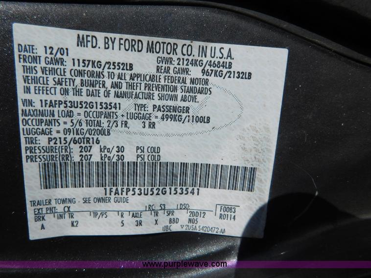 image for item AW9438 2002 Ford Taurus