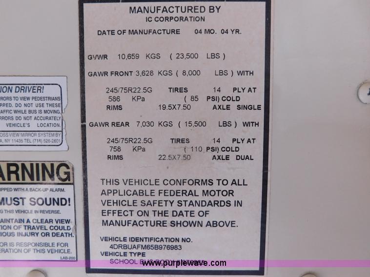 image for item AW9443 2005 International PB10500 school bus