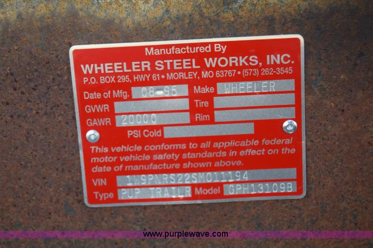 image for item J8198 1995 Wheeler SP50C pup trailer