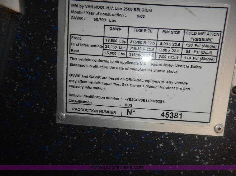 image for item L3513 2004 Van Hool C2045L coach bus