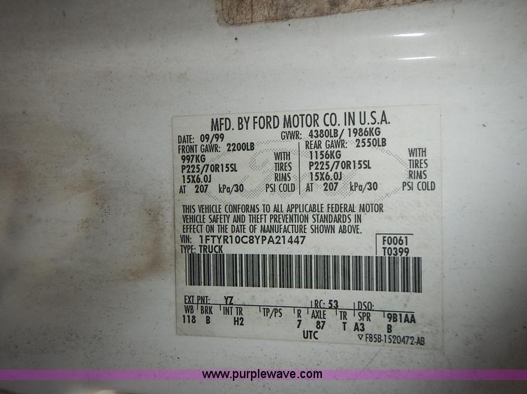 image for item L3567 2000 Ford Ranger pickup truck