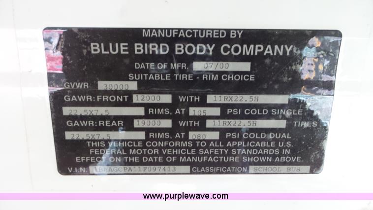 image for item L3878 2001 Blue Bird TC2000 school bus