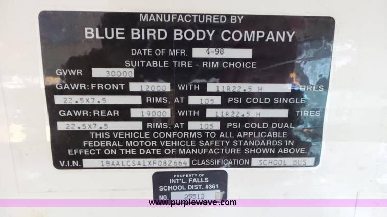 image for item L3879 1999 Blue Bird TC2000 school bus