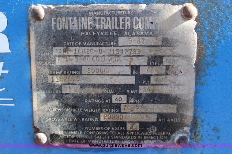 image for item J4266 1988 Fontain FTW-3-8048SLWSP flatbed trailer