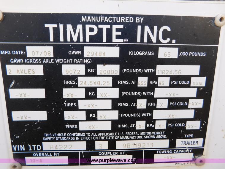 image for item J6839 2009 Timpte Super Hopper grain trailer