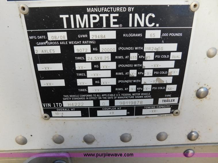 image for item J6840 2009 Timpte Super Hopper double hopper grain trailer
